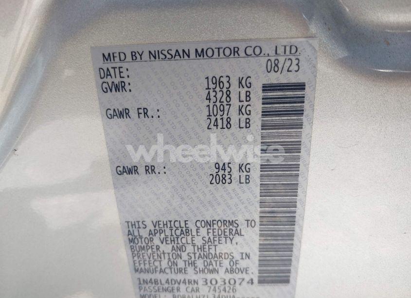 Photo 9 of 2024 Nissan Altima SV FWD (VIN 1N4BL4DV4RN303074)