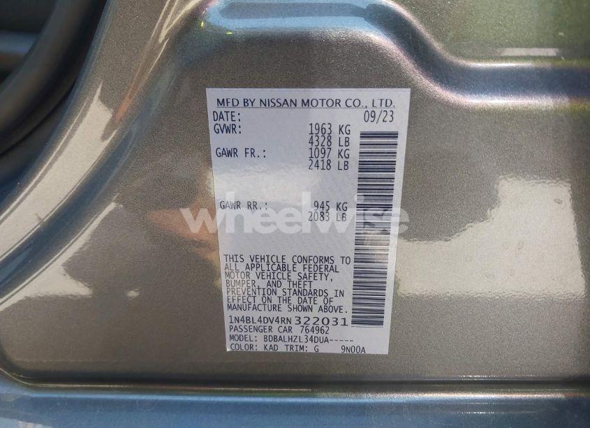 Photo 9 of 2024 Nissan Altima SV FWD (VIN 1N4BL4DV4RN322031)