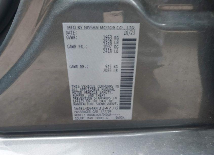 Photo 9 of 2024 Nissan Altima SV FWD (VIN 1N4BL4DV4RN334776)