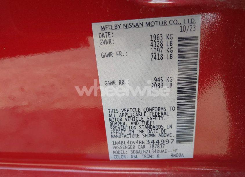 Photo 9 of 2024 Nissan Altima SV FWD (VIN 1N4BL4DV4RN344997)