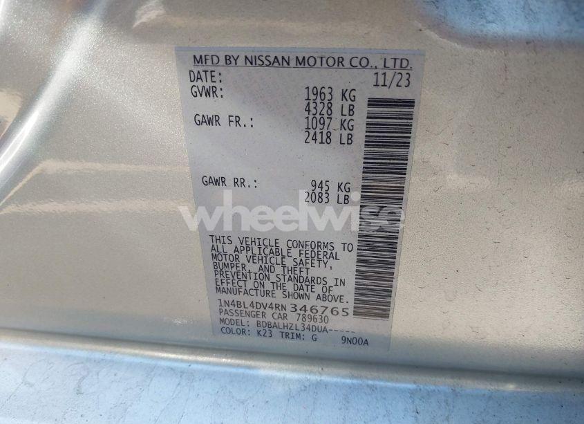 Photo 9 of 2024 Nissan Altima SV FWD (VIN 1N4BL4DV4RN346765)