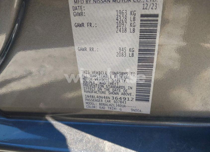 Photo 9 of 2024 Nissan Altima SV FWD (VIN 1N4BL4DV4RN364912)