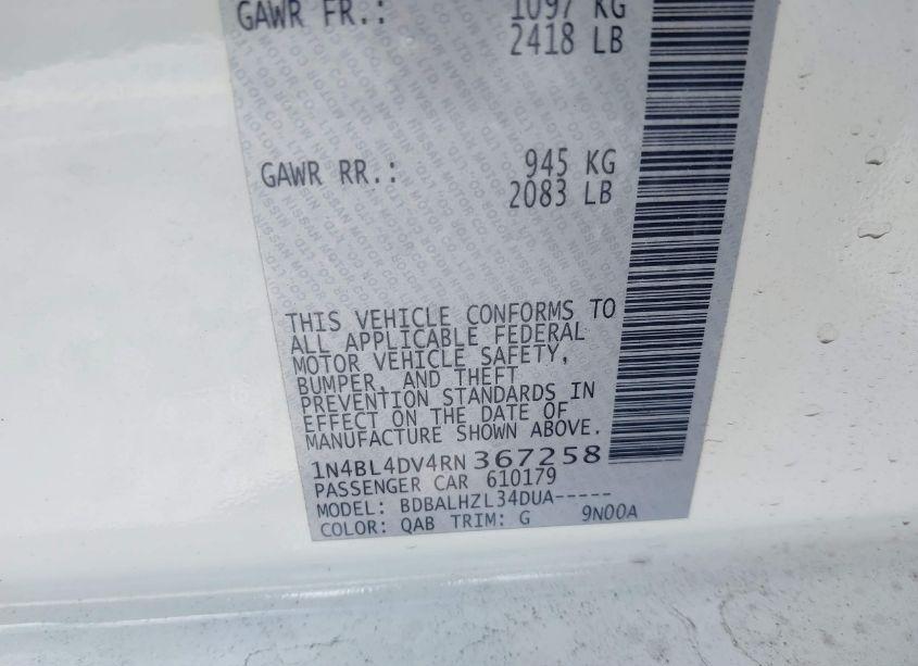 Photo 9 of 2024 Nissan Altima SV FWD (VIN 1N4BL4DV4RN367258)