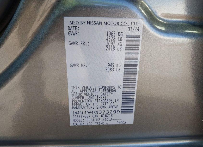 Photo 9 of 2024 Nissan Altima SV FWD (VIN 1N4BL4DV4RN373299)