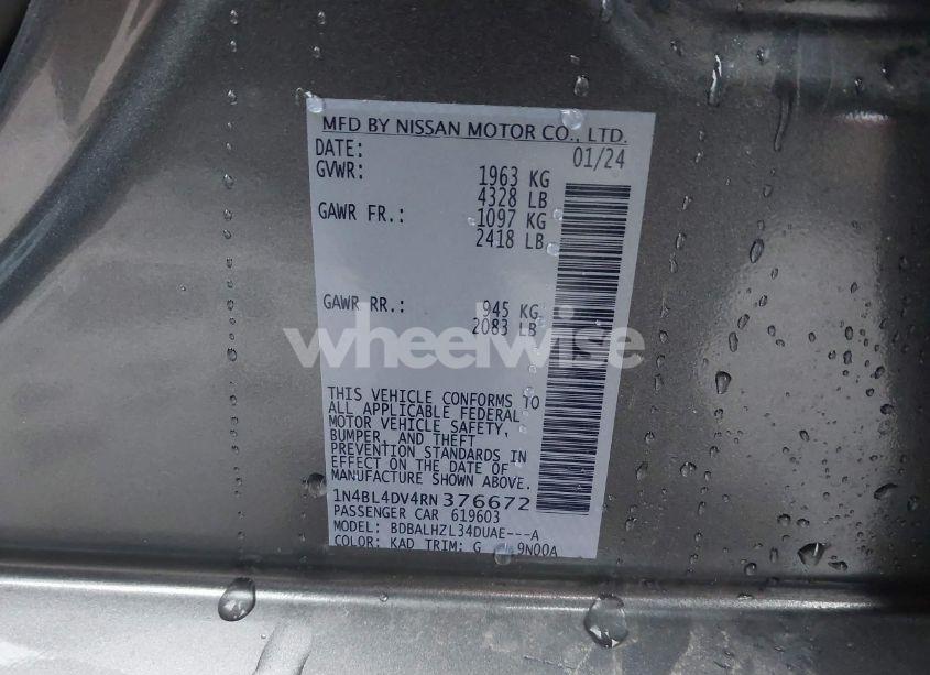 Photo 9 of 2024 Nissan Altima SV FWD (VIN 1N4BL4DV4RN376672)