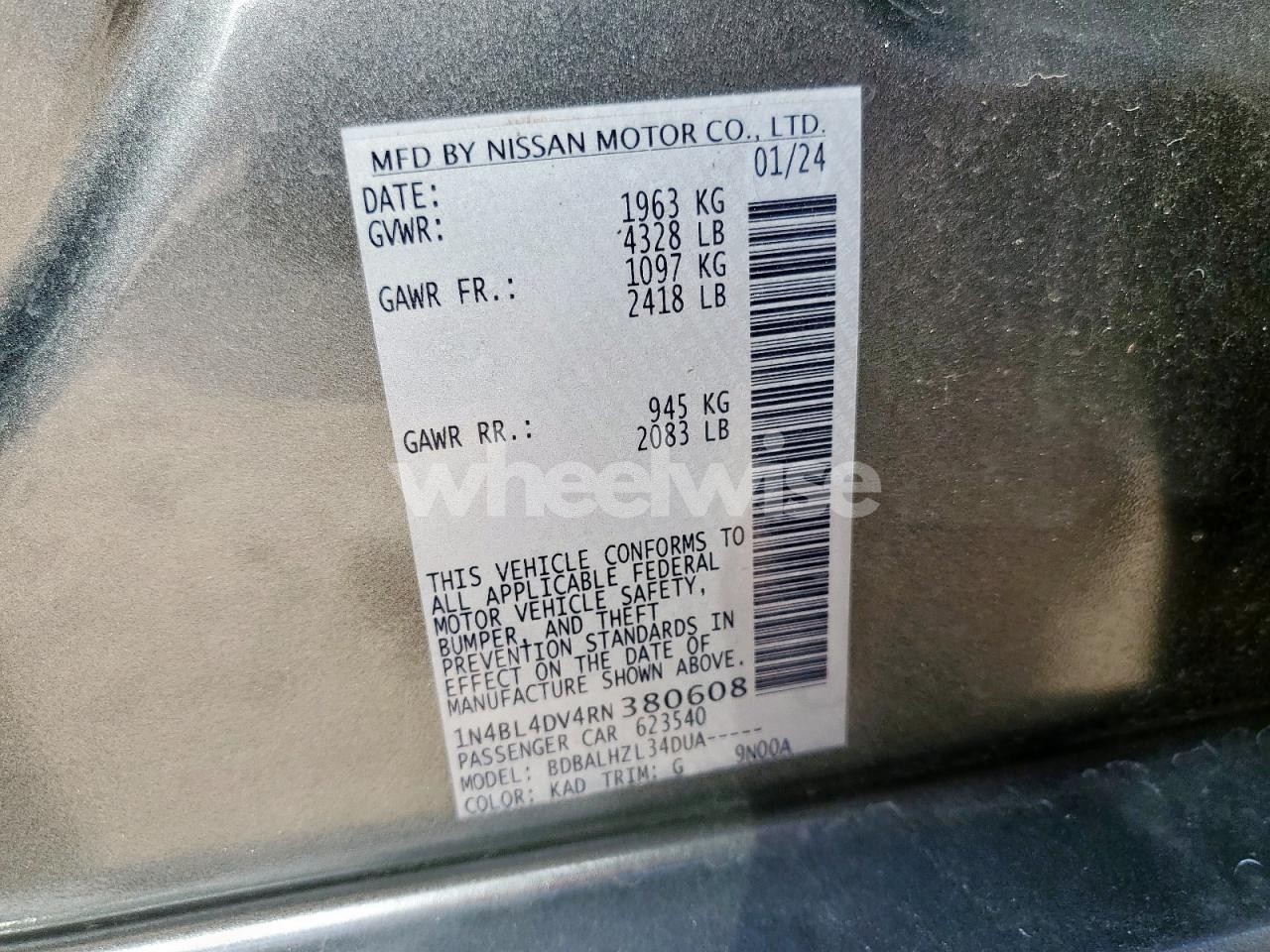 Photo 12 of 2024 NISSAN ALTIMA SV (VIN 1N4BL4DV4RN380608)