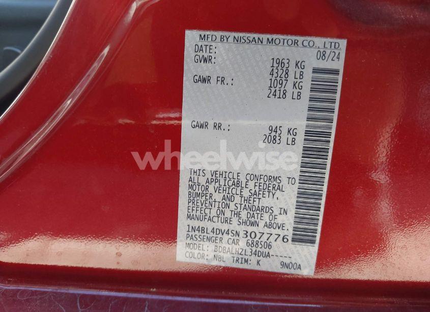 Photo 9 of 2025 Nissan Altima SV FWD (VIN 1N4BL4DV4SN307776)