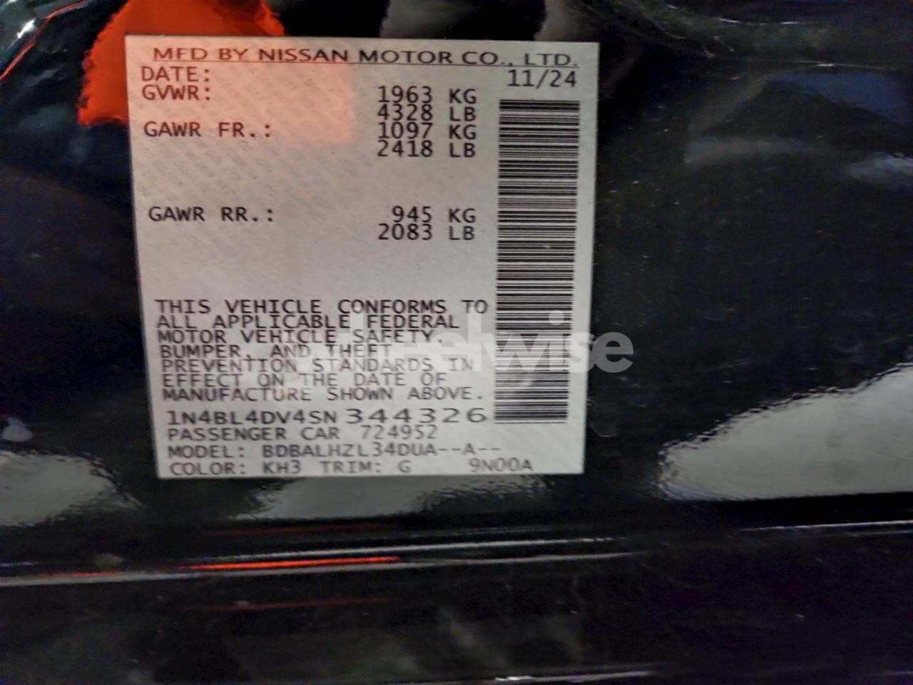 Photo 12 of 2025 NISSAN ALTIMA SV (VIN 1N4BL4DV4SN344326)