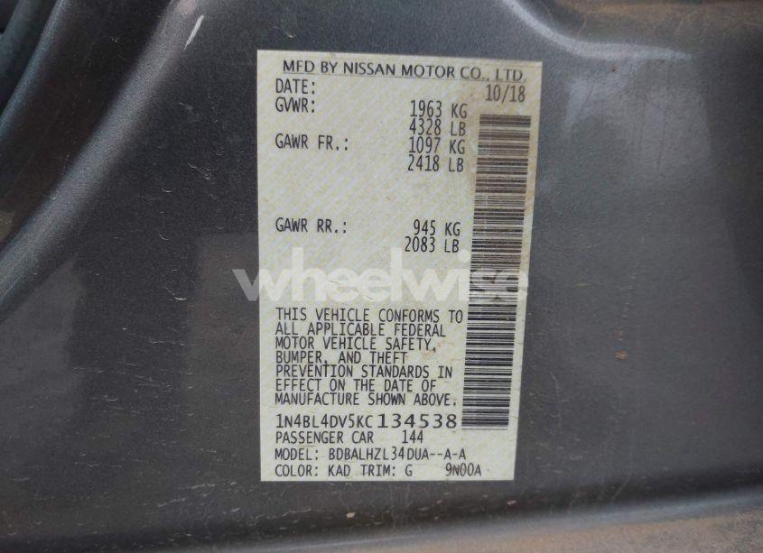 Photo 9 of 2019 Nissan Altima 2.5 SV (VIN 1N4BL4DV5KC134538)