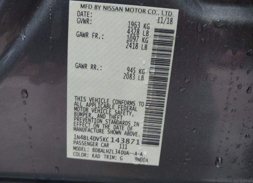 Photo 8 of 2019 Nissan Altima 2.5 SV (VIN 1N4BL4DV5KC143871)