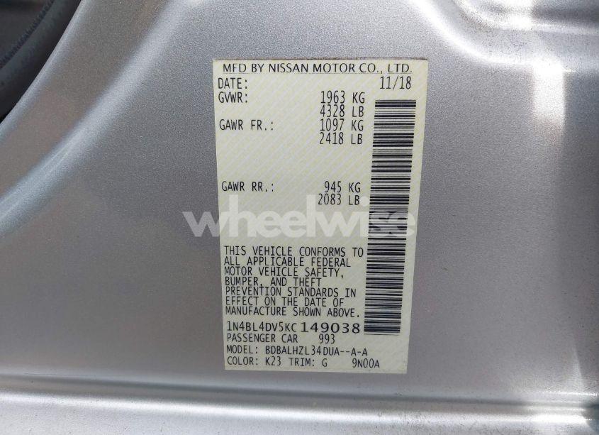 Photo 9 of 2019 Nissan Altima 2.5 SV (VIN 1N4BL4DV5KC149038)