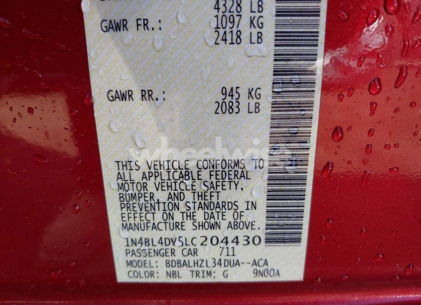 Photo 9 of 2020 Nissan Altima SV FWD (VIN 1N4BL4DV5LC204430)