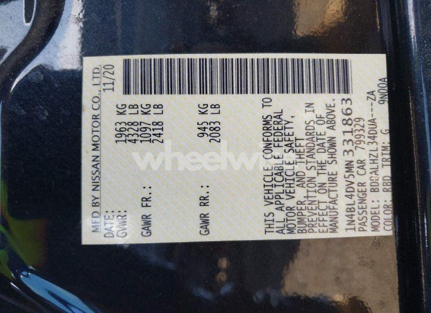 Photo 9 of 2021 Nissan Altima SV FWD (VIN 1N4BL4DV5MN331863)