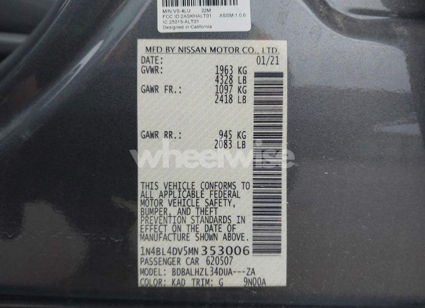 Photo 9 of 2021 Nissan Altima SV FWD (VIN 1N4BL4DV5MN353006)