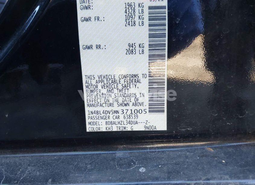 Photo 9 of 2021 Nissan Altima SV FWD (VIN 1N4BL4DV5MN371005)