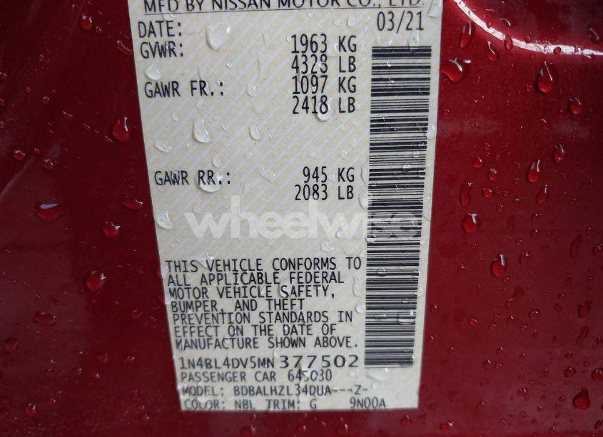 Photo 9 of 2021 Nissan Altima SV FWD (VIN 1N4BL4DV5MN377502)