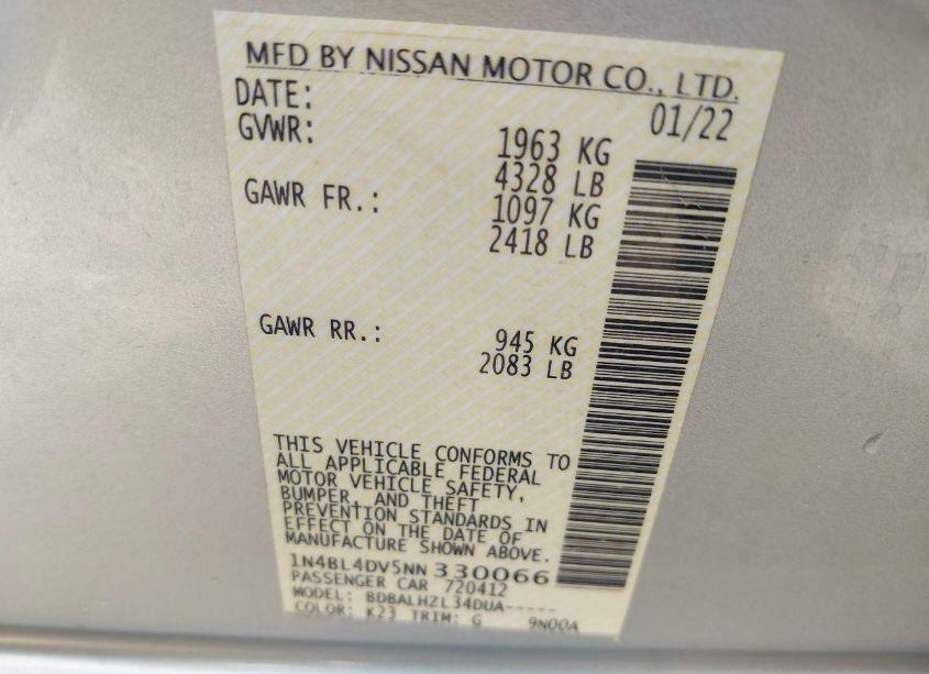 Photo 9 of 2022 Nissan Altima SV FWD (VIN 1N4BL4DV5NN330066)