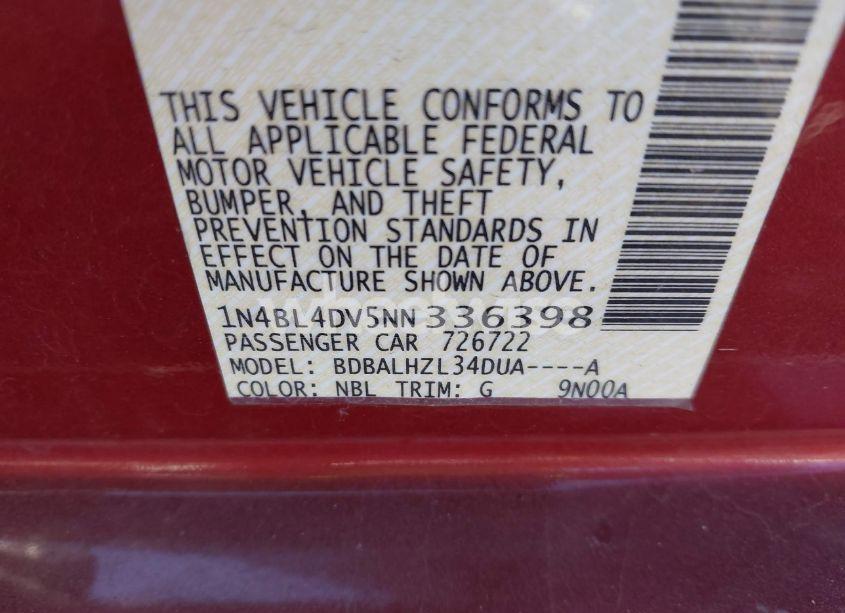 Photo 9 of 2022 Nissan Altima SV FWD (VIN 1N4BL4DV5NN336398)