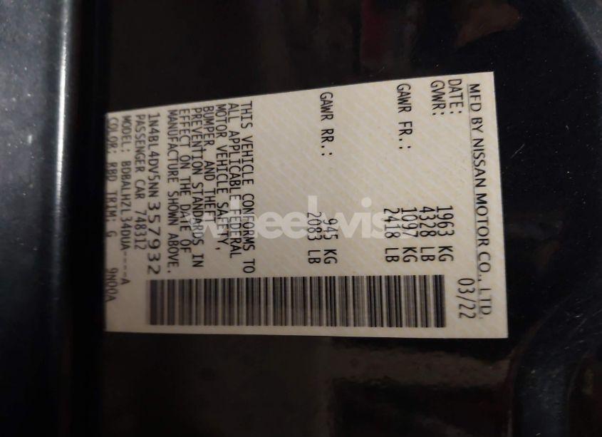 Photo 9 of 2022 Nissan Altima SV FWD (VIN 1N4BL4DV5NN357932)