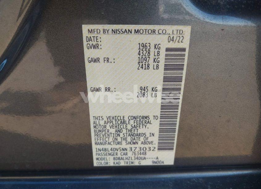 Photo 9 of 2022 Nissan Altima SV FWD (VIN 1N4BL4DV5NN373032)