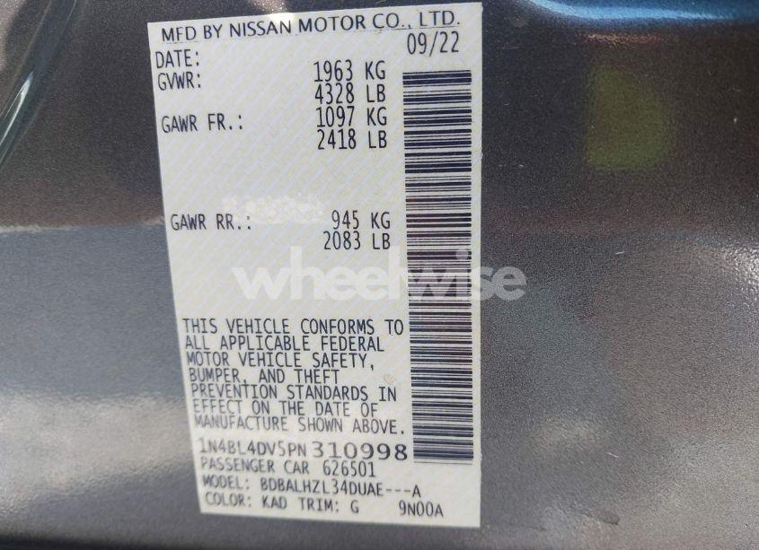 Photo 9 of 2023 Nissan Altima SV FWD (VIN 1N4BL4DV5PN310998)