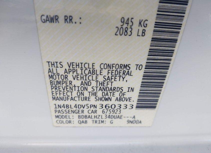 Photo 9 of 2023 Nissan Altima SV FWD (VIN 1N4BL4DV5PN360333)