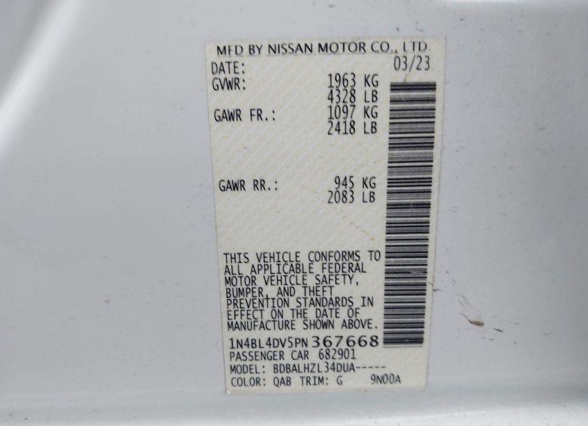 Photo 9 of 2023 Nissan Altima SV FWD (VIN 1N4BL4DV5PN367668)