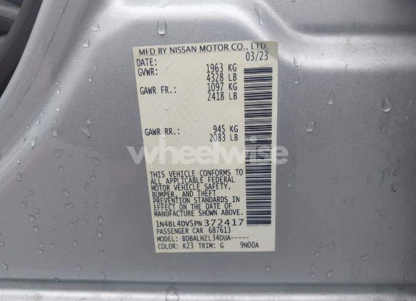 Photo 9 of 2023 Nissan Altima SV FWD (VIN 1N4BL4DV5PN372417)