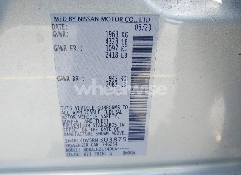 Photo 9 of 2024 Nissan Altima SV FWD (VIN 1N4BL4DV5RN303875)