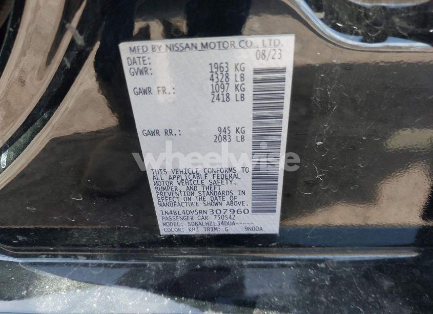 Photo 9 of 2024 Nissan Altima SV FWD (VIN 1N4BL4DV5RN307960)