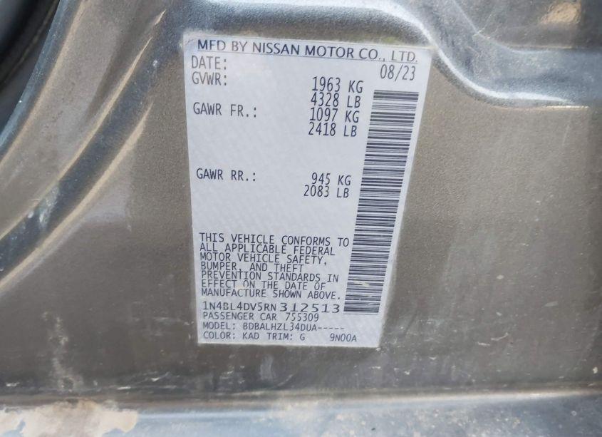 Photo 9 of 2024 Nissan Altima SV FWD (VIN 1N4BL4DV5RN312513)