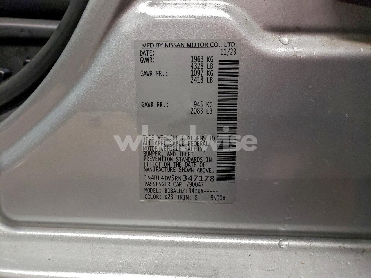 Photo 12 of 2024 NISSAN ALTIMA SV (VIN 1N4BL4DV5RN347178)