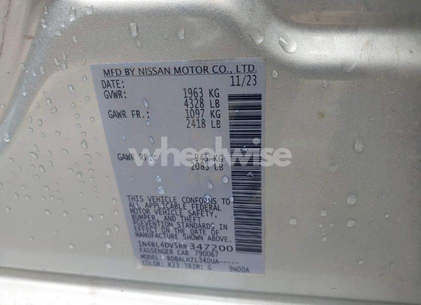 Photo 9 of 2024 Nissan Altima SV FWD (VIN 1N4BL4DV5RN347200)