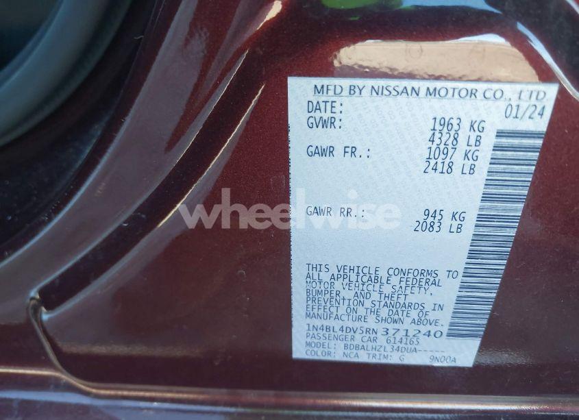 Photo 9 of 2024 Nissan Altima SV FWD (VIN 1N4BL4DV5RN371240)