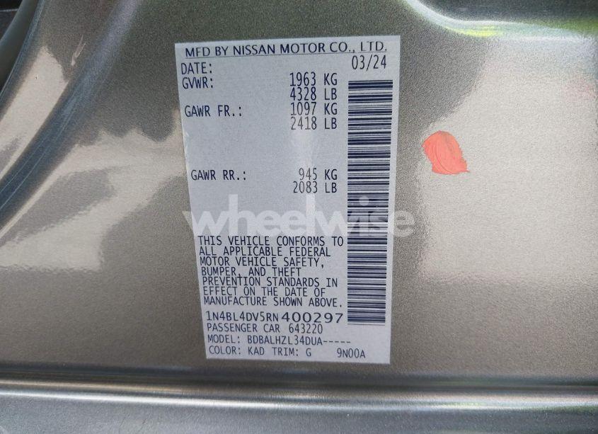 Photo 9 of 2024 Nissan Altima SV FWD (VIN 1N4BL4DV5RN400297)