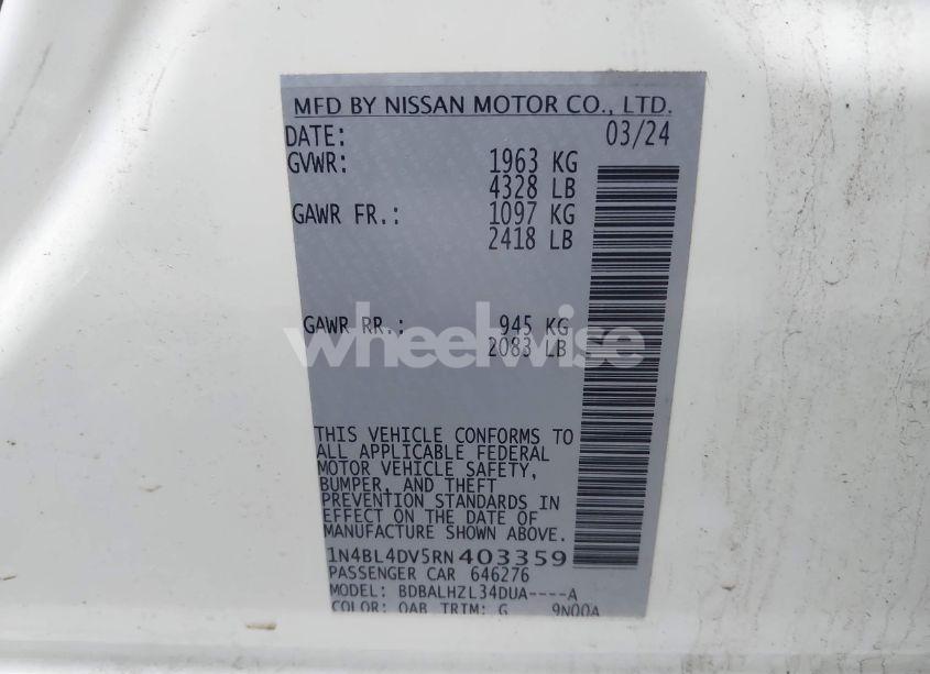 Photo 9 of 2024 Nissan Altima SV FWD (VIN 1N4BL4DV5RN403359)