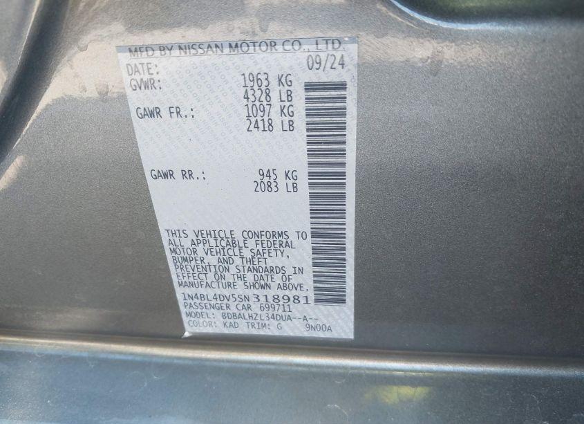 Photo 9 of 2025 Nissan Altima SV FWD (VIN 1N4BL4DV5SN318981)