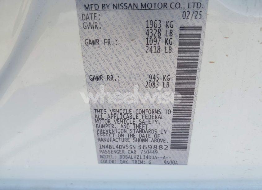 Photo 9 of 2025 Nissan Altima SV FWD (VIN 1N4BL4DV5SN369882)