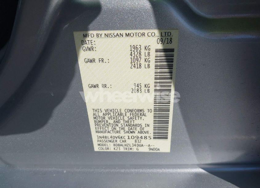 Photo 9 of 2019 Nissan Altima SV (VIN 1N4BL4DV6KC109485)