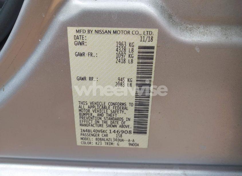 Photo 9 of 2019 Nissan Altima 2.5 SV (VIN 1N4BL4DV6KC146908)