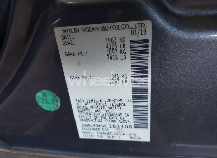 Photo 9 of 2019 Nissan Altima 2.5 SV (VIN 1N4BL4DV6KC183408)