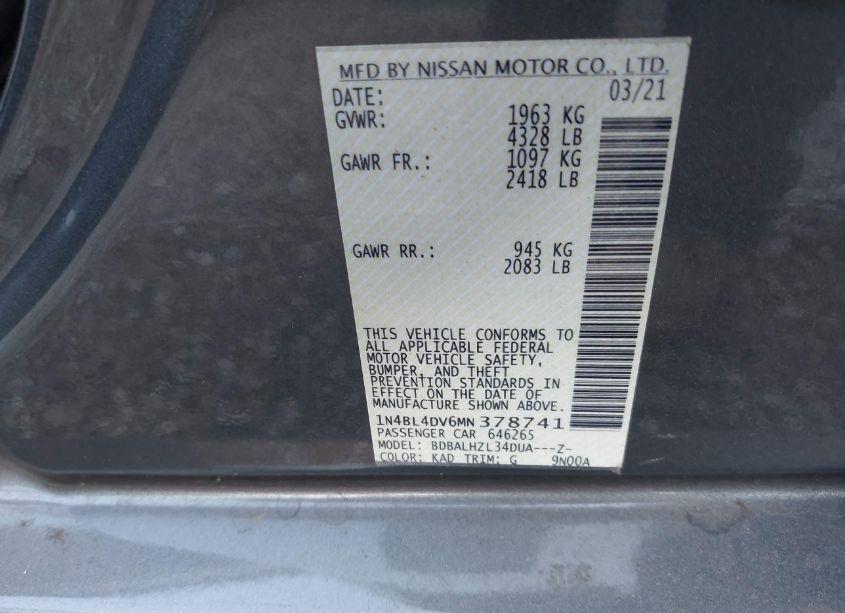 Photo 9 of 2021 Nissan Altima SV FWD (VIN 1N4BL4DV6MN378741)