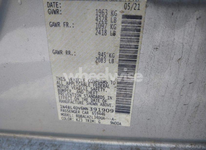 Photo 9 of 2021 Nissan Altima SV FWD (VIN 1N4BL4DV6MN391909)