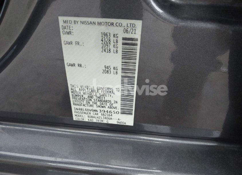 Photo 9 of 2021 Nissan Altima SV FWD (VIN 1N4BL4DV6MN394650)