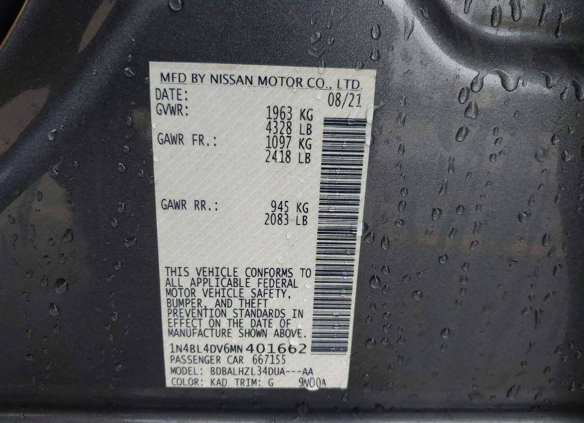 Photo 9 of 2021 Nissan Altima SV FWD (VIN 1N4BL4DV6MN401662)