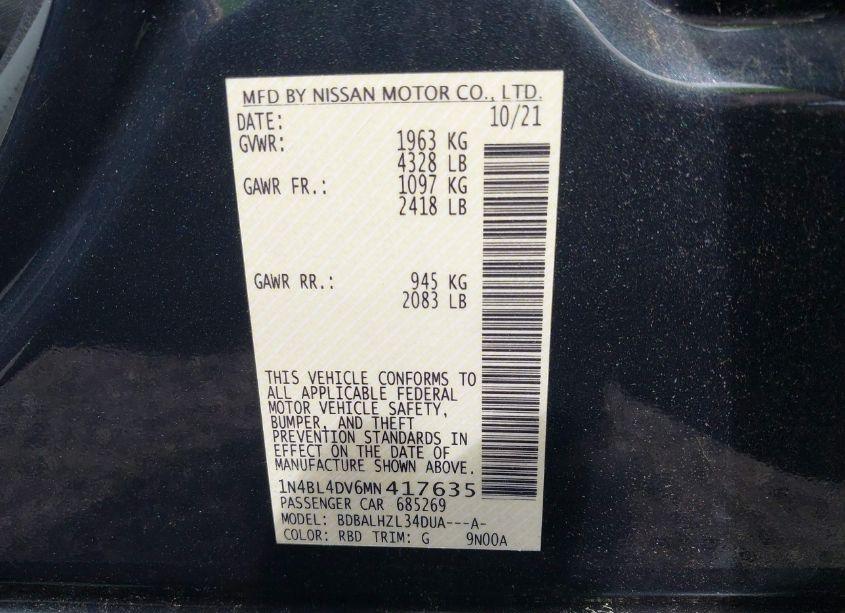 Photo 9 of 2021 Nissan Altima SV FWD (VIN 1N4BL4DV6MN417635)