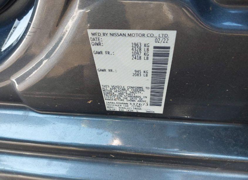 Photo 9 of 2022 Nissan Altima SV FWD (VIN 1N4BL4DV6NN337673)