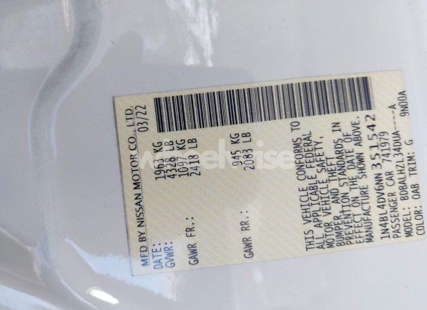 Photo 9 of 2022 Nissan Altima SV FWD (VIN 1N4BL4DV6NN351542)