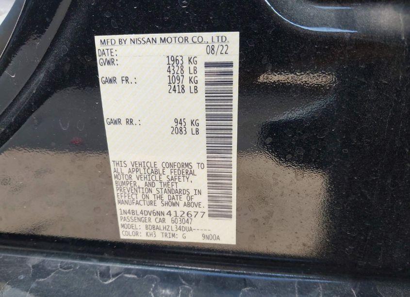 Photo 9 of 2022 Nissan Altima SV FWD (VIN 1N4BL4DV6NN412677)