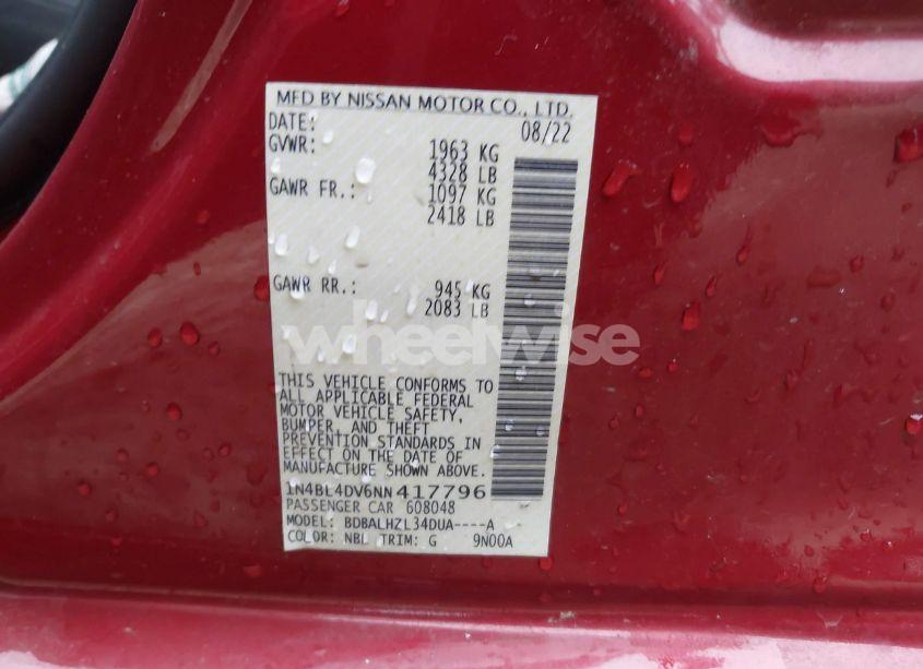 Photo 9 of 2022 Nissan Altima SV FWD (VIN 1N4BL4DV6NN417796)